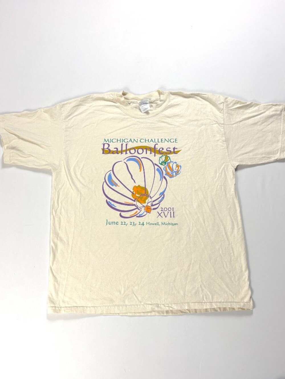 Vintage Michigan Challenge Balloonfest T Shirt Ivory Sz XL Howell MI 2001 Y2K
